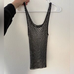 Bebe Vintage Black Mesh Beaded Top